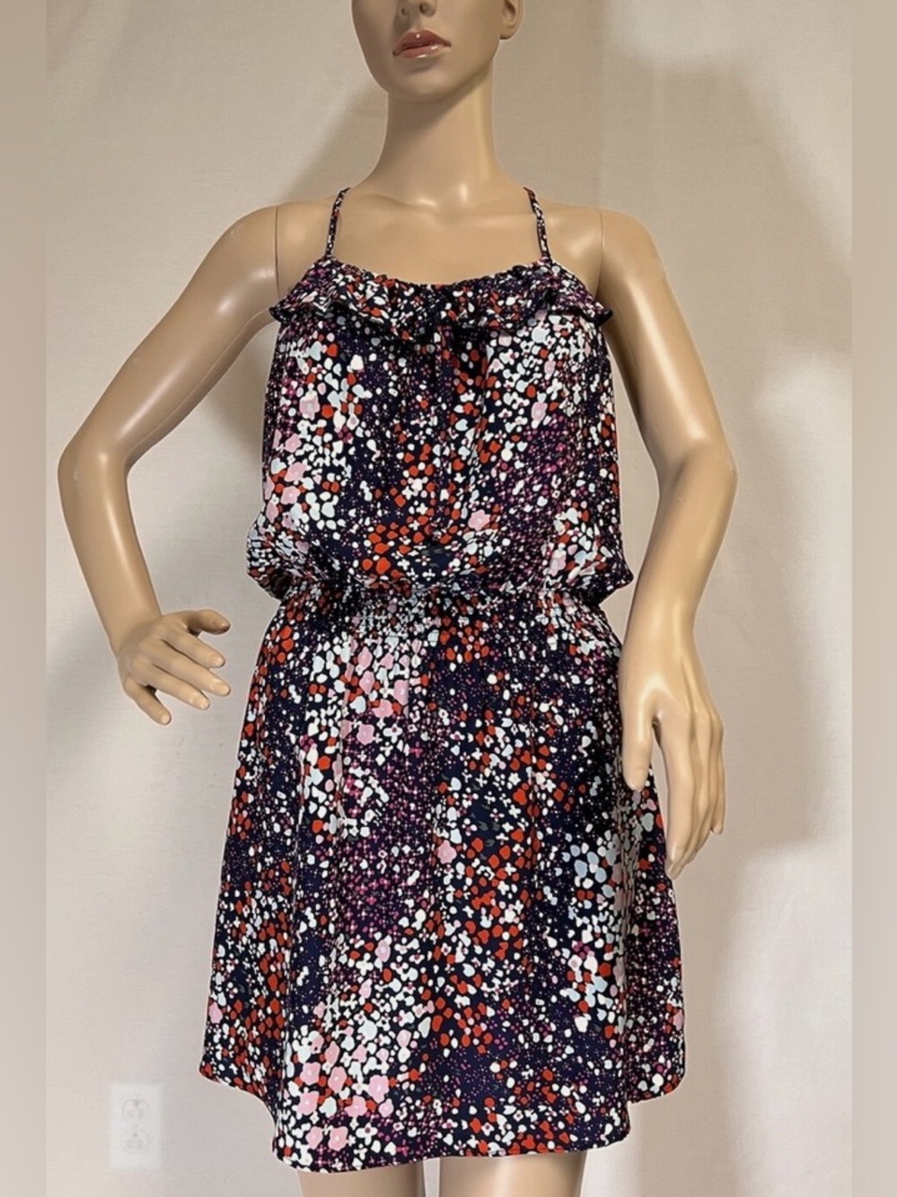 Parker Spotted Print spaghetti straps Sleeveless Blouson Dress 👗 💯 silk